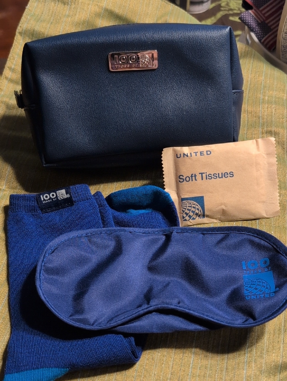 United Airlines Blue Travel Amenity Kit with Eye Mask & Socks